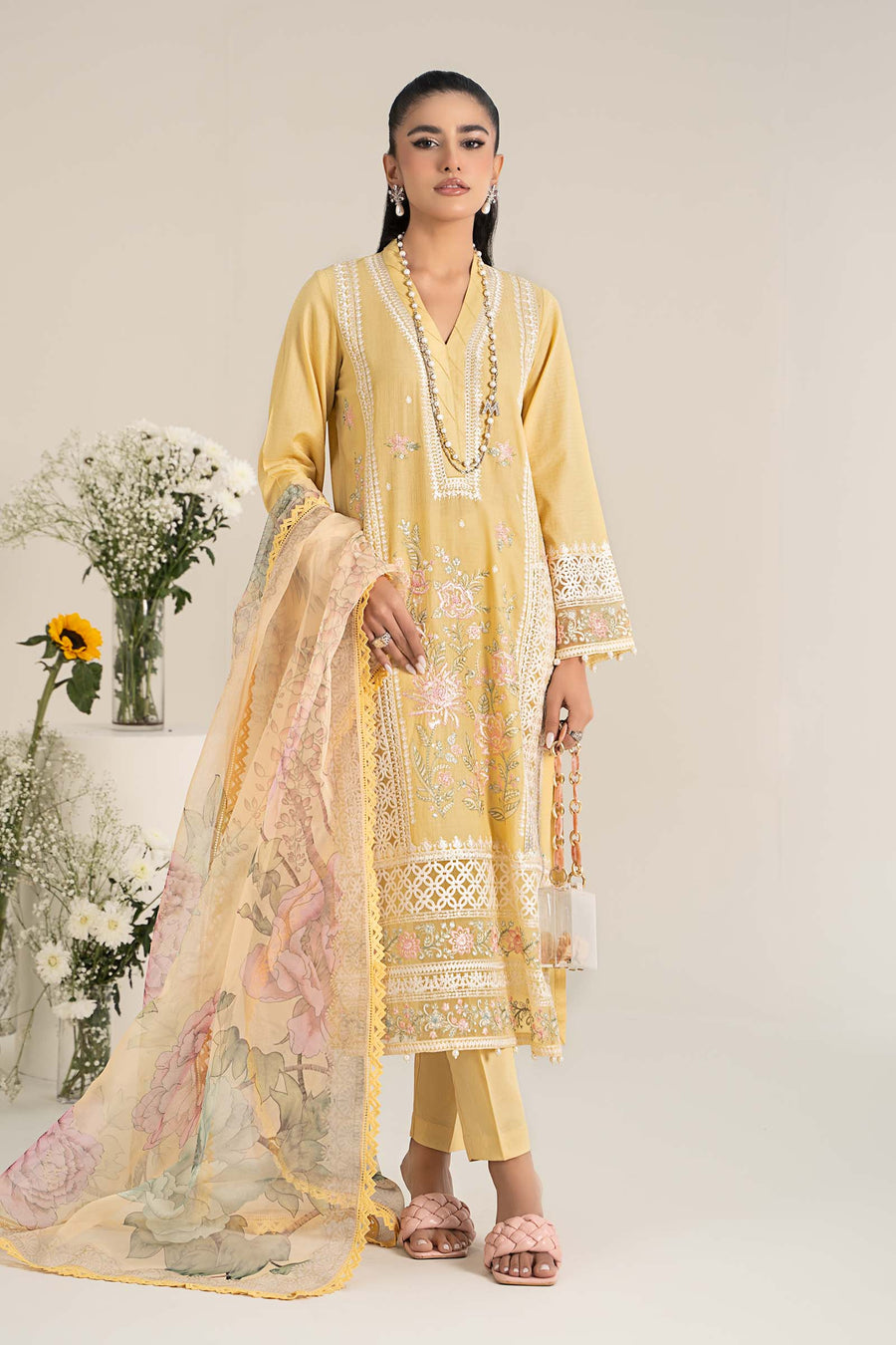 3 Piece Embroidered Dobby Lawn Suit | DW-EF25-151